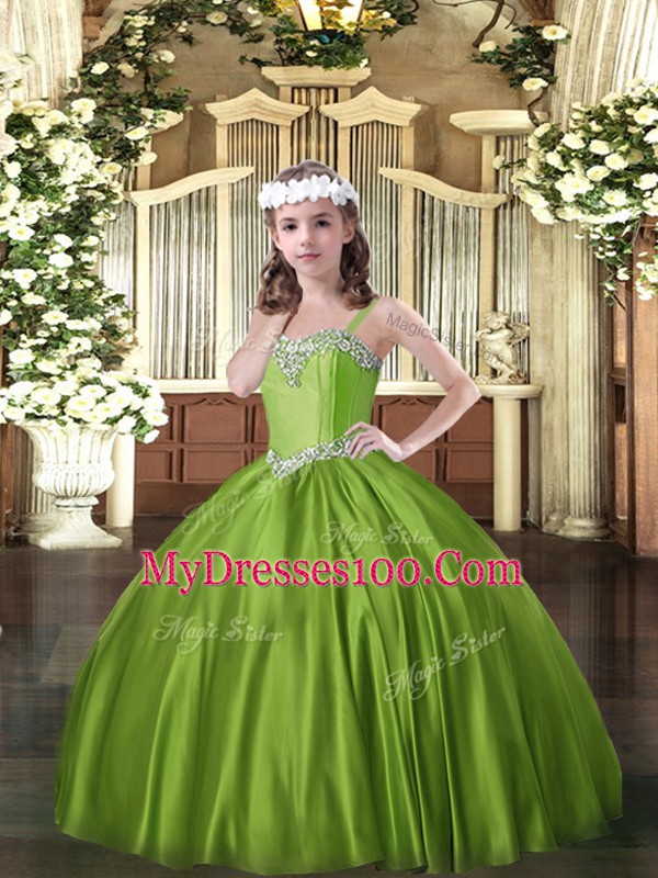 Olive Green Sleeveless Satin Lace Up Pageant Dress for Womens for Party and Quinceanera