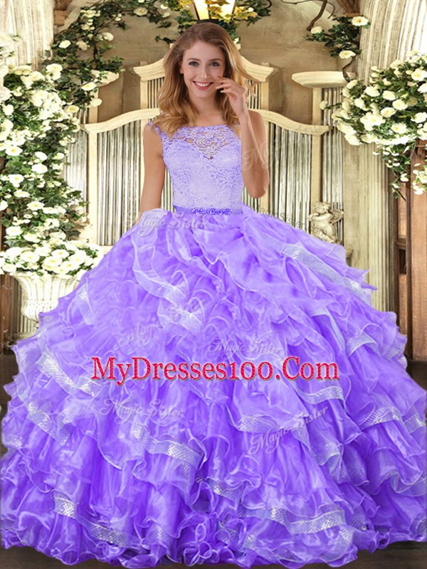 Floor Length Ball Gowns Sleeveless Lavender Quinceanera Gowns Clasp Handle