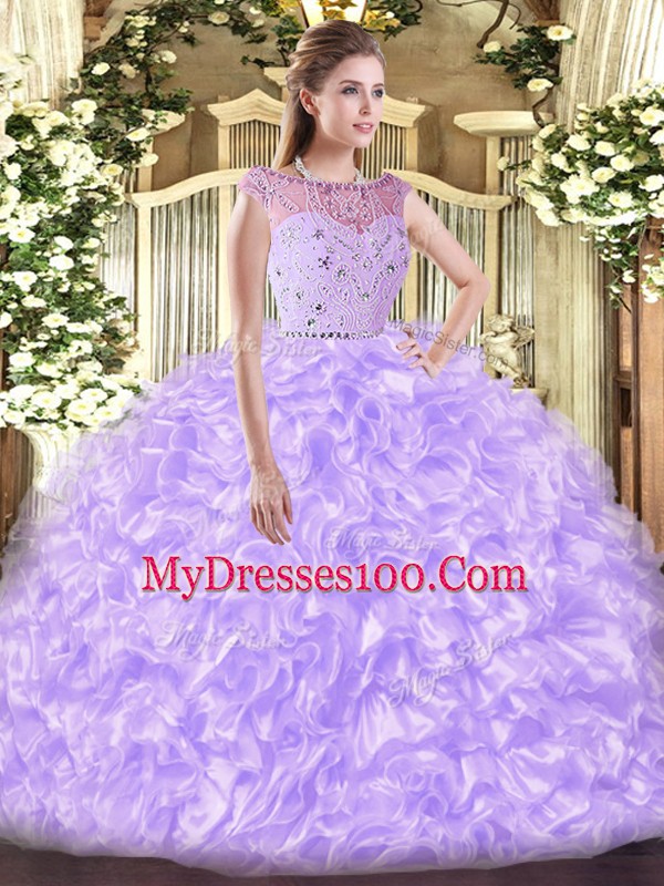 Floor Length Lavender Quinceanera Gown Bateau Sleeveless Zipper