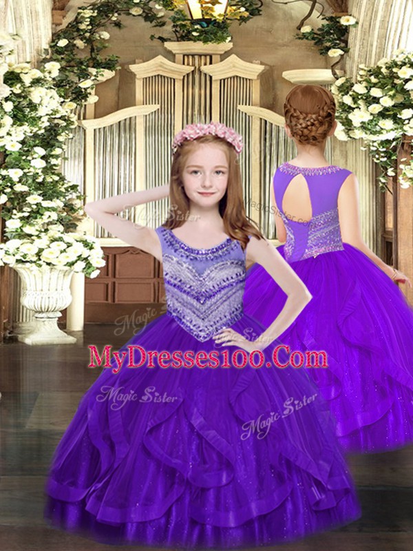 Suitable Beading and Ruffles Sweet 16 Dresses Eggplant Purple Lace Up Sleeveless Floor Length