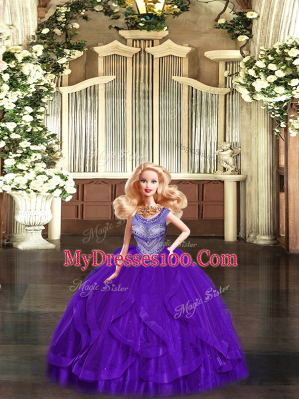 Suitable Beading and Ruffles Sweet 16 Dresses Eggplant Purple Lace Up Sleeveless Floor Length