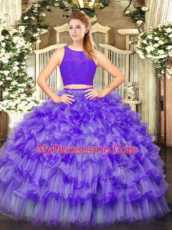 Ruffled Layers Quinceanera Dresses Eggplant Purple Zipper Sleeveless Floor Length