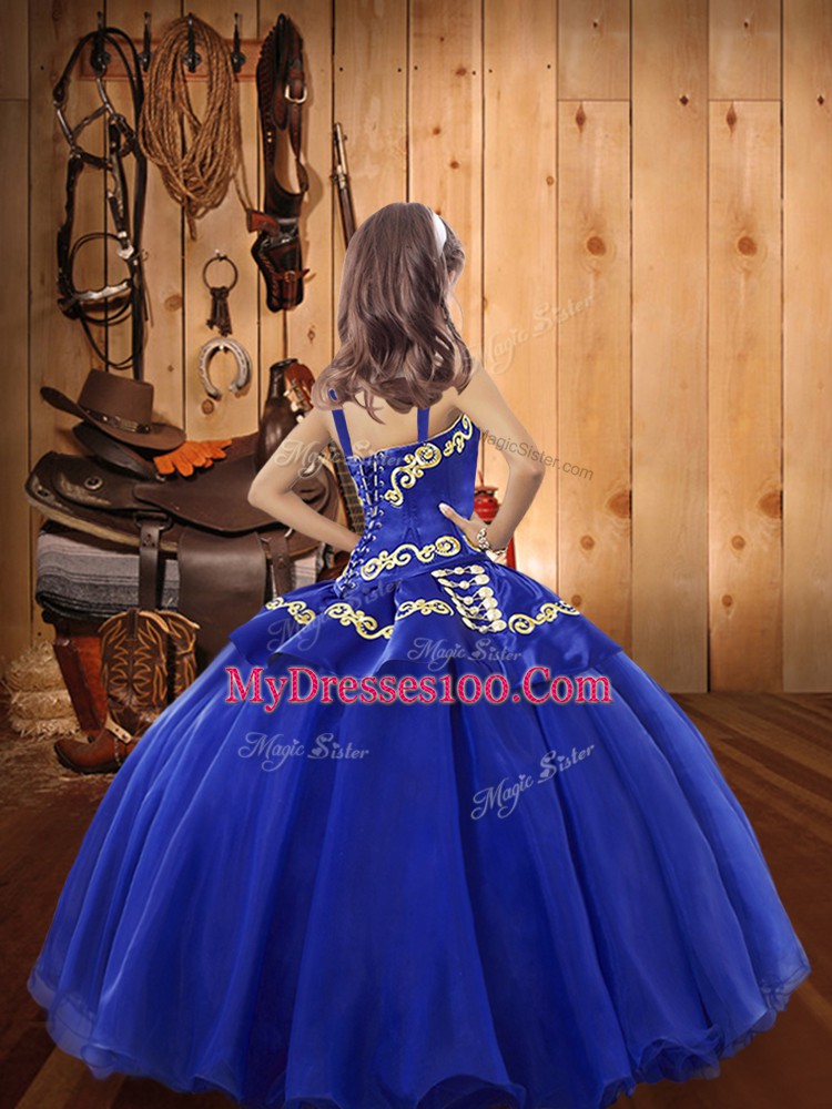New Style Floor Length Lace Up Child Pageant Dress Orange Red for Sweet 16 and Quinceanera with Embroidery and Ruffles