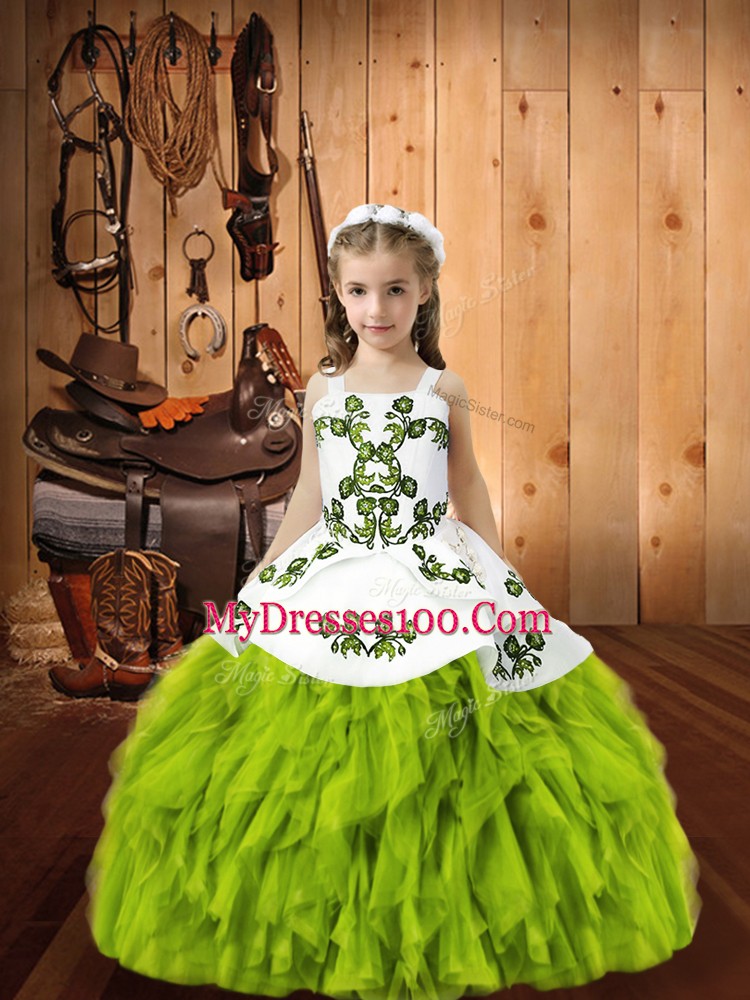 Cheap Ball Gowns Pageant Gowns For Girls Yellow Green Straps Organza Sleeveless Floor Length Lace Up