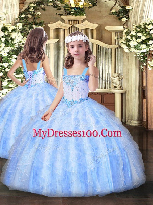 Lavender Ball Gowns Organza Sweetheart Sleeveless Beading and Ruffles Floor Length Lace Up Quinceanera Gowns