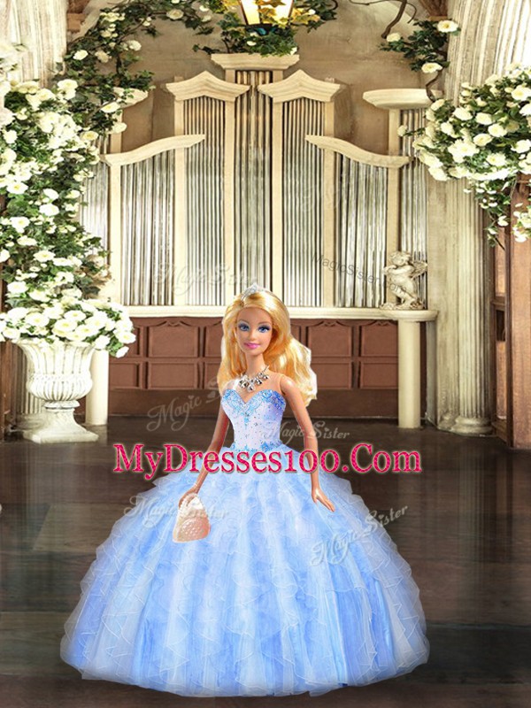 Lavender Ball Gowns Organza Sweetheart Sleeveless Beading and Ruffles Floor Length Lace Up Quinceanera Gowns