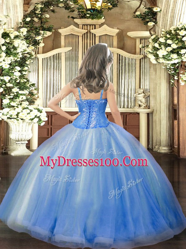 Fuchsia Ball Gowns Beading Little Girls Pageant Dress Wholesale Lace Up Tulle Sleeveless Floor Length