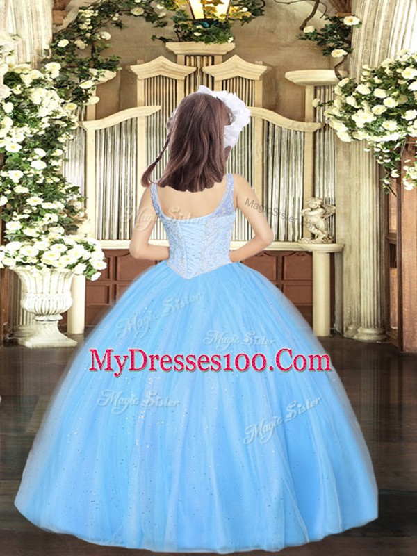 Stunning Tulle Sleeveless Floor Length Little Girls Pageant Dress Wholesale and Beading