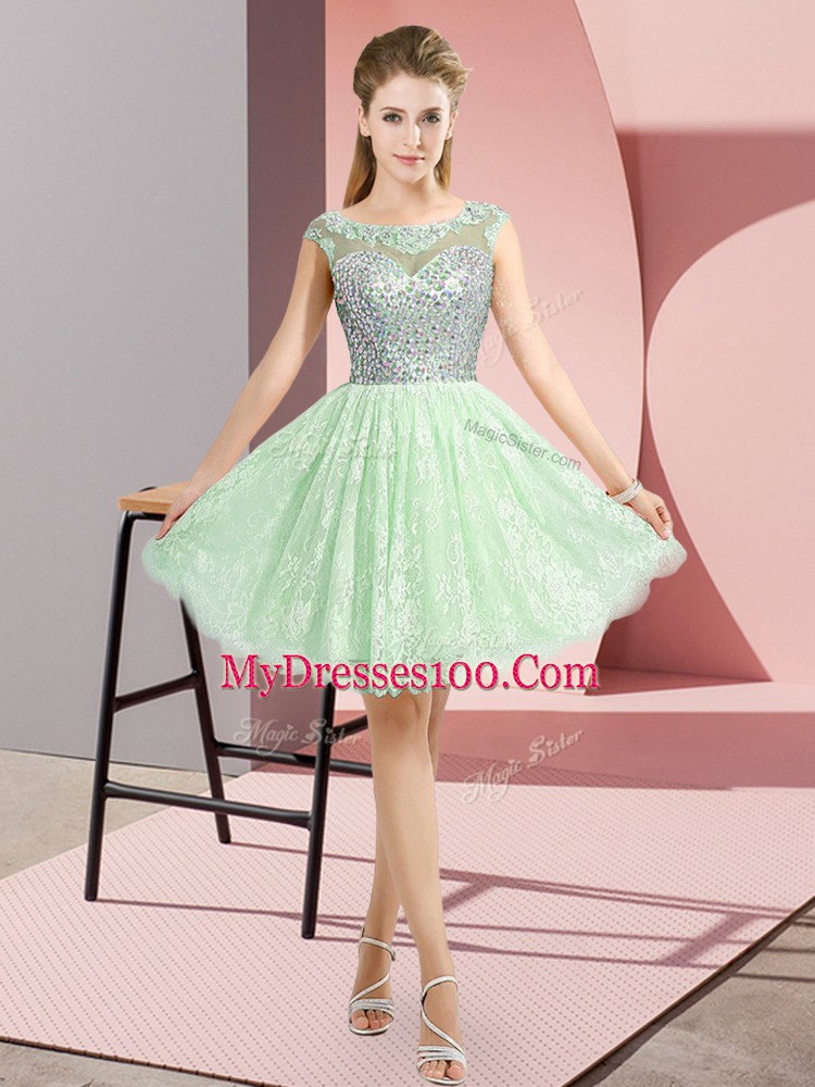 Modern Empire Homecoming Dresses Apple Green Scoop Lace Cap Sleeves Mini Length Backless