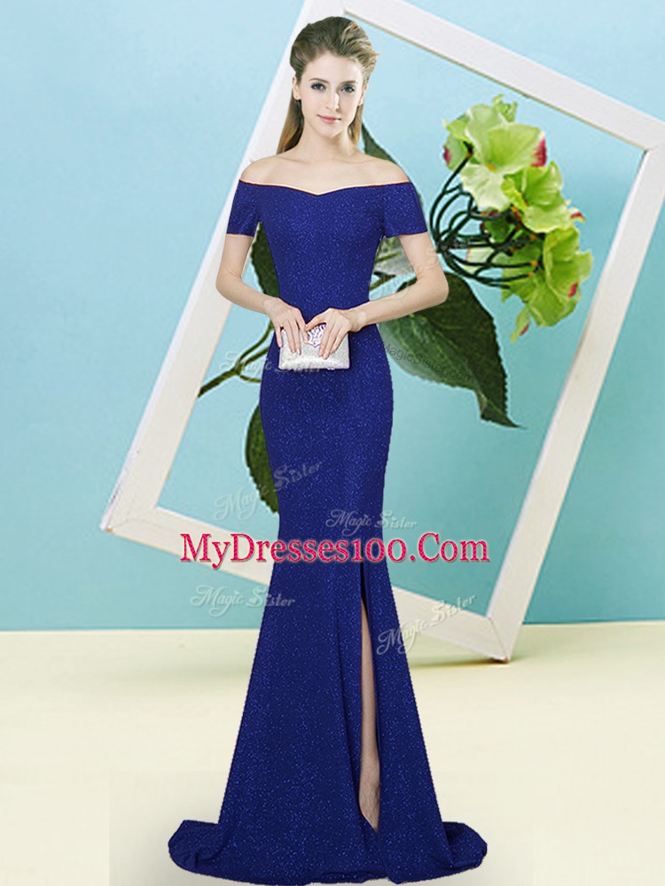 Hot Selling Short Sleeves Sweep Train Zipper Sequins Homecoming Dress