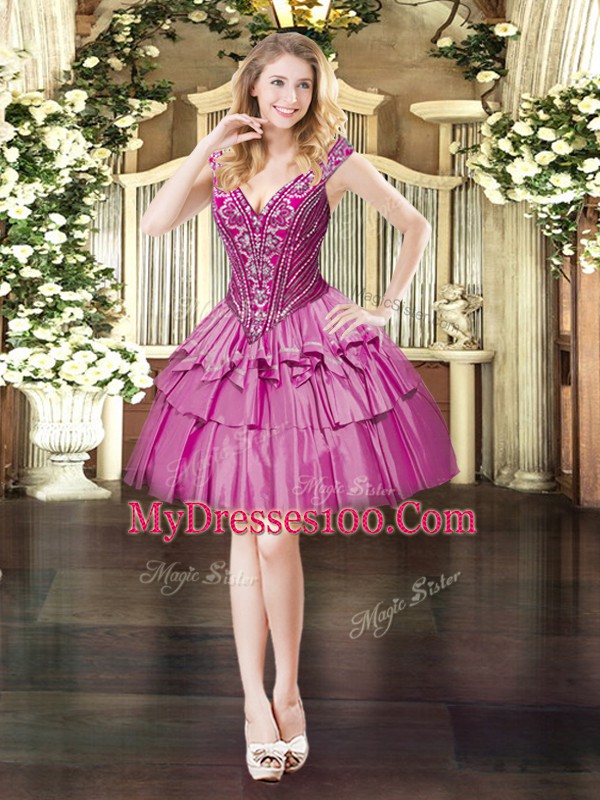 Beading Homecoming Dress Fuchsia Lace Up Sleeveless Mini Length