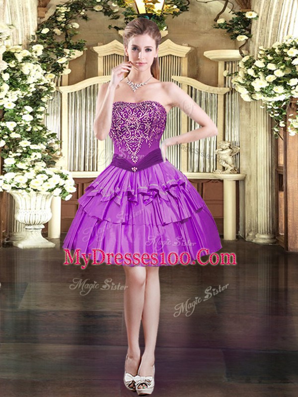 Beauteous Strapless Sleeveless Lace Up Purple Organza