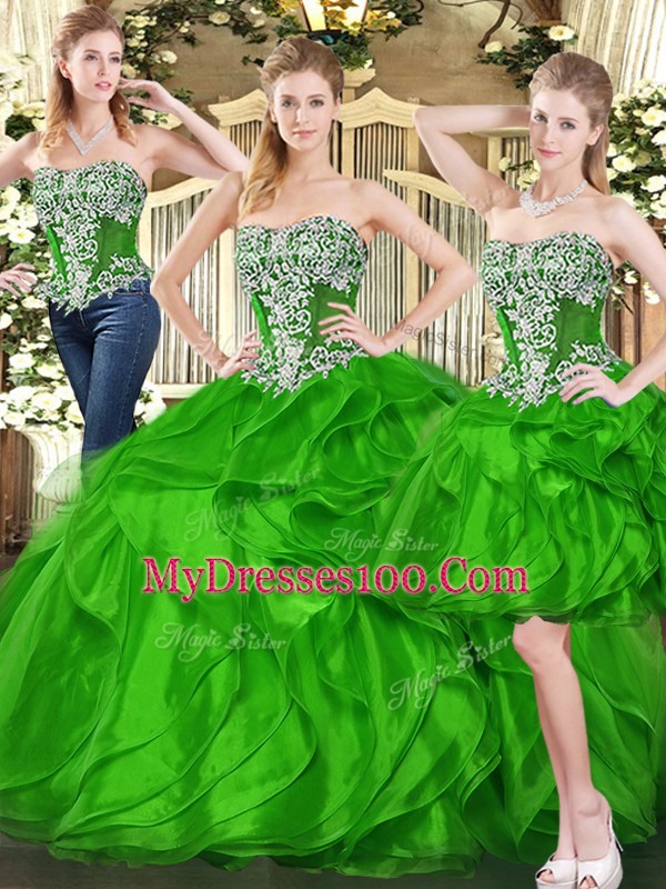 Luxurious Green Sweetheart Neckline Ruffles Quinceanera Gowns Sleeveless Lace Up