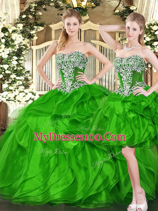 Luxurious Green Sweetheart Neckline Ruffles Quinceanera Gowns Sleeveless Lace Up