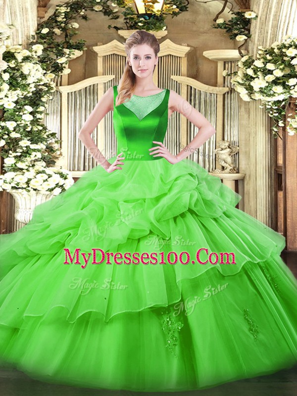 Ball Gowns Organza Scoop Sleeveless Beading and Pick Ups Floor Length Side Zipper Quinceanera Gowns