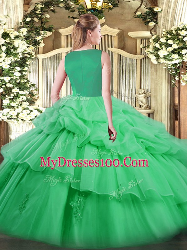 Ball Gowns Organza Scoop Sleeveless Beading and Pick Ups Floor Length Side Zipper Quinceanera Gowns
