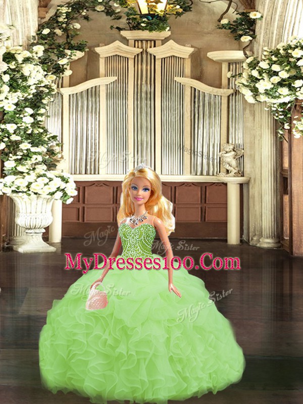 Wonderful Yellow Green Sweetheart Lace Up Ruffles Quinceanera Gown Sleeveless