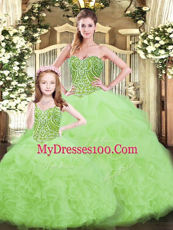 Wonderful Yellow Green Sweetheart Lace Up Ruffles Quinceanera Gown Sleeveless