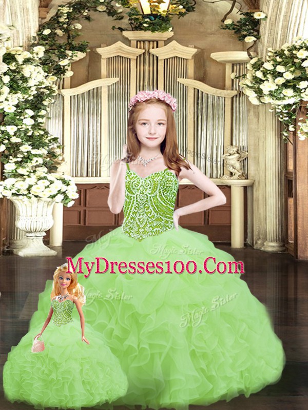 Wonderful Yellow Green Sweetheart Lace Up Ruffles Quinceanera Gown Sleeveless