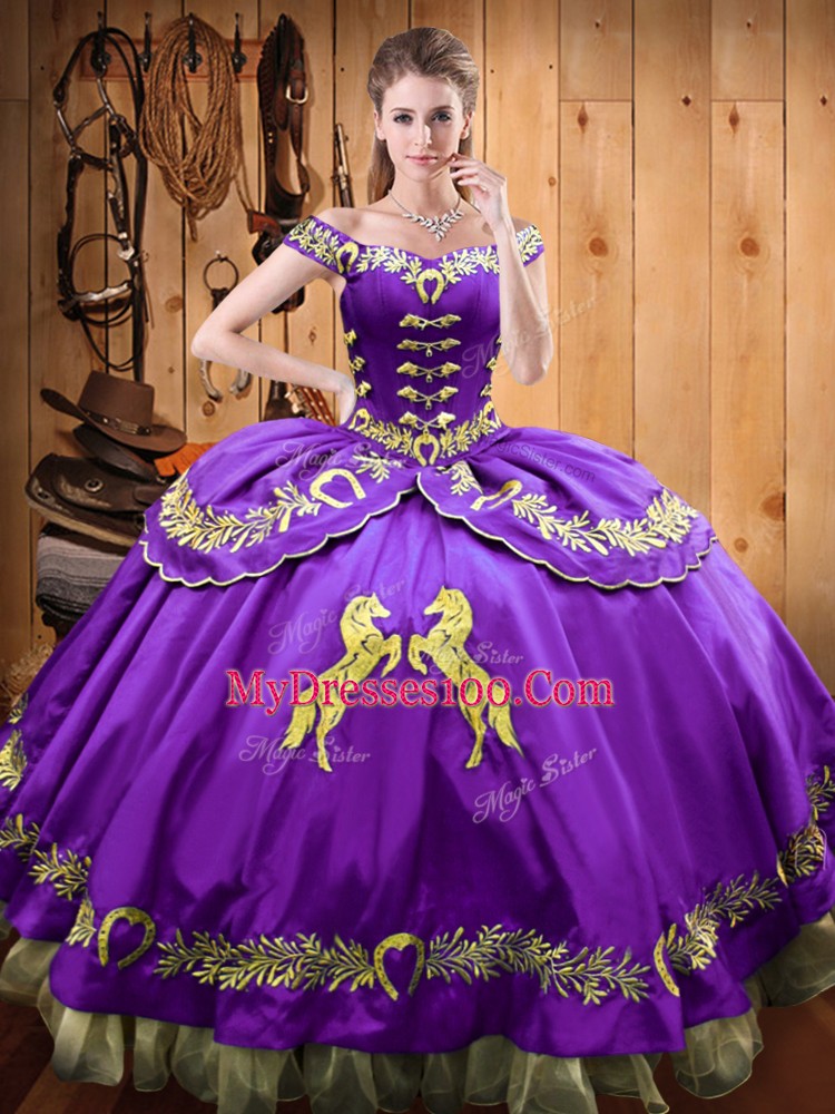 Vintage Purple Sleeveless Beading and Embroidery Floor Length Quince Ball Gowns