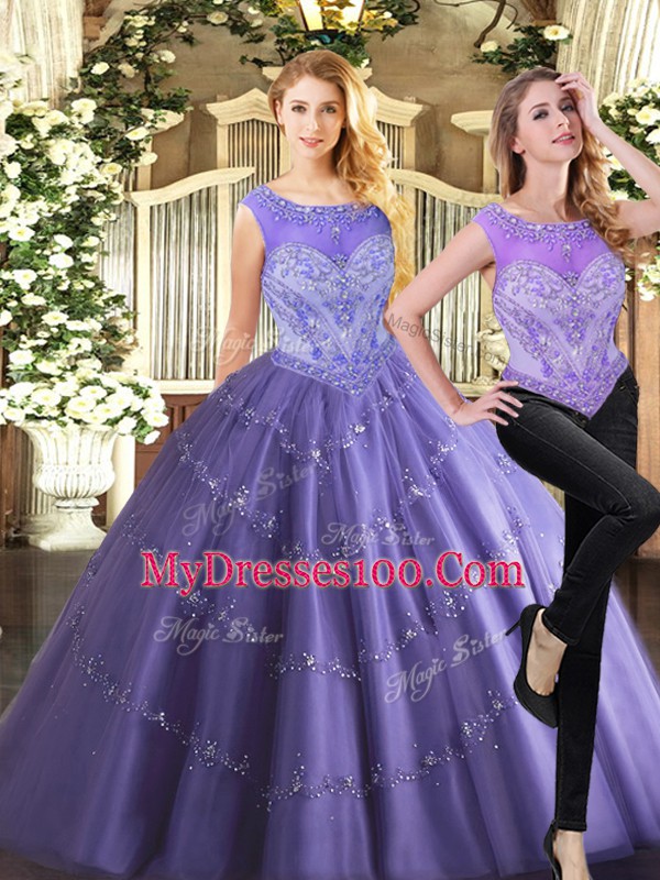 Lavender Sleeveless Tulle Zipper Vestidos de Quinceanera for Military Ball and Sweet 16 and Quinceanera