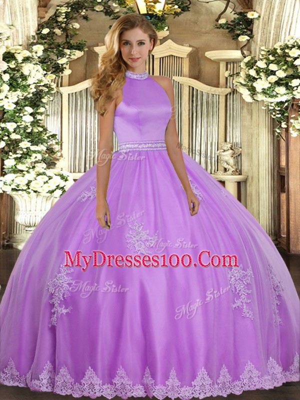 Custom Made Tulle Sleeveless Floor Length 15th Birthday Dress and Beading and Appliques
