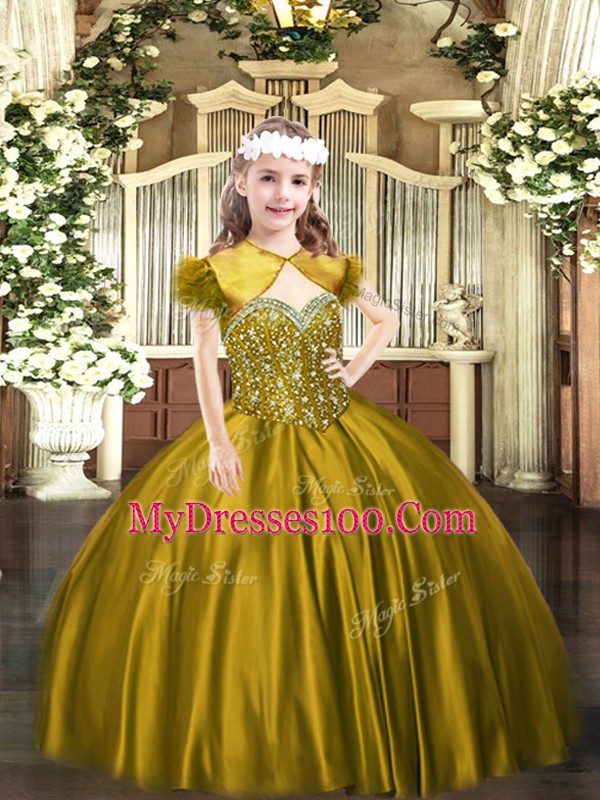 Sleeveless Lace Up Floor Length Beading Pageant Dress for Teens