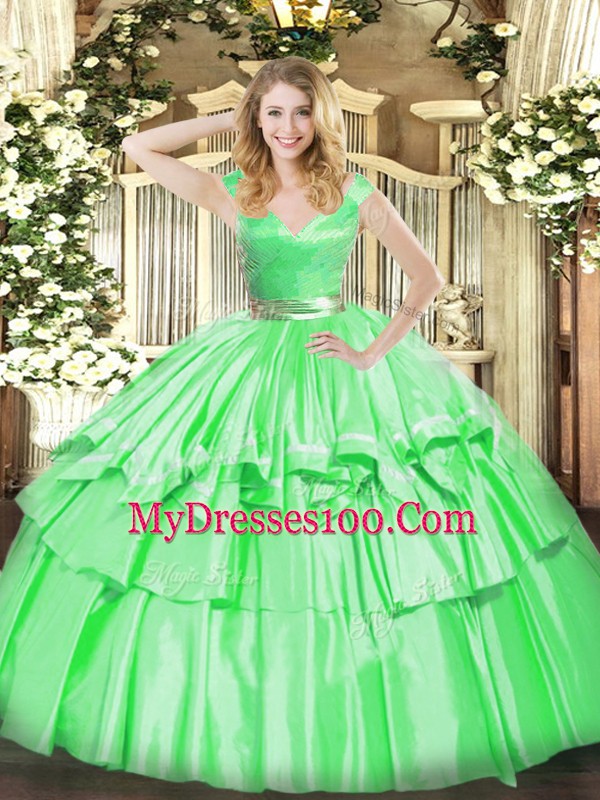 Zipper 15th Birthday Dress Beading and Ruffled Layers Sleeveless Floor Length