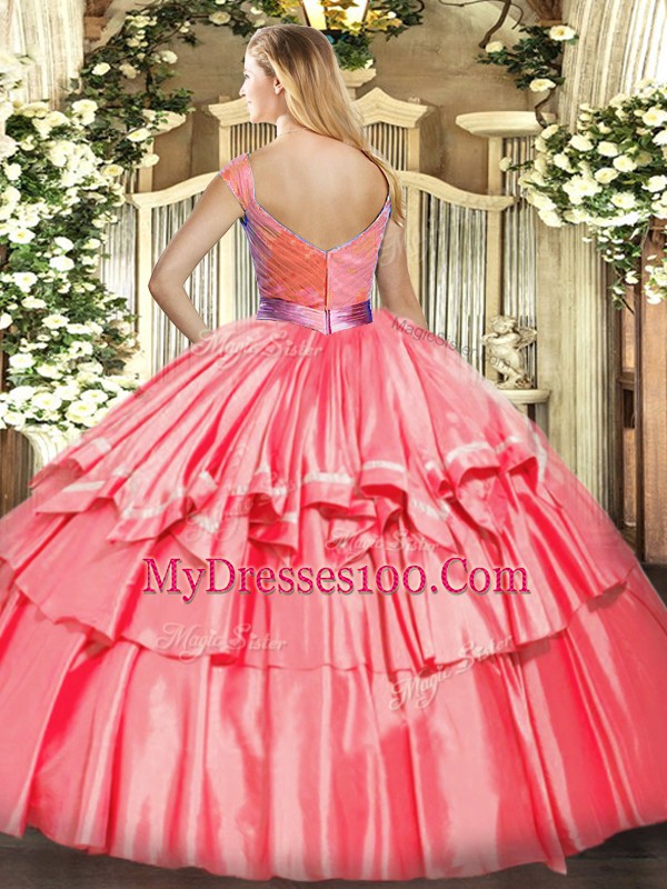 Zipper 15th Birthday Dress Beading and Ruffled Layers Sleeveless Floor Length