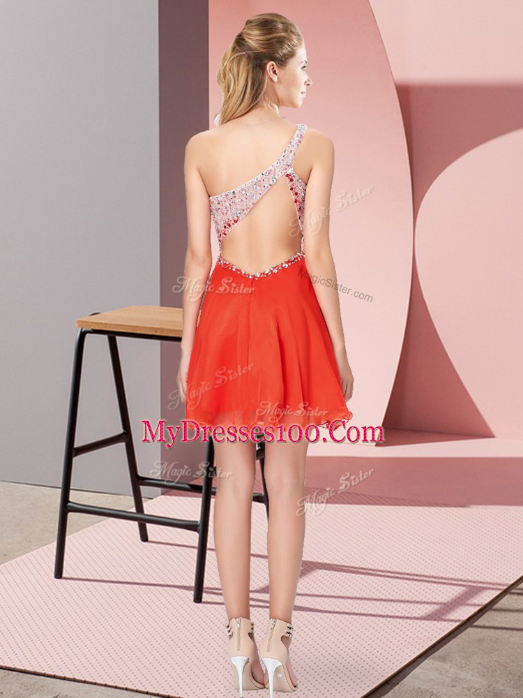 Super One Shoulder Sleeveless Prom Party Dress Mini Length Beading Turquoise Chiffon