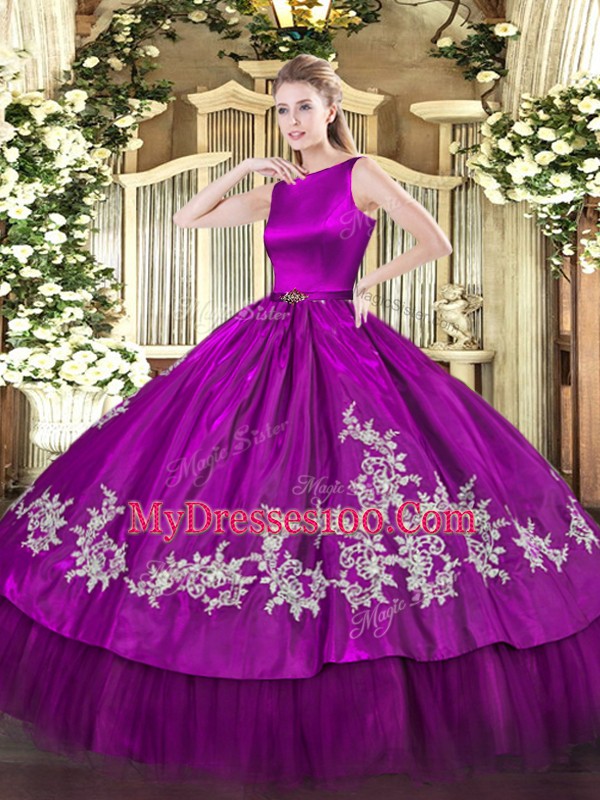 Pretty Satin and Tulle Sleeveless Floor Length Ball Gown Prom Dress and Embroidery