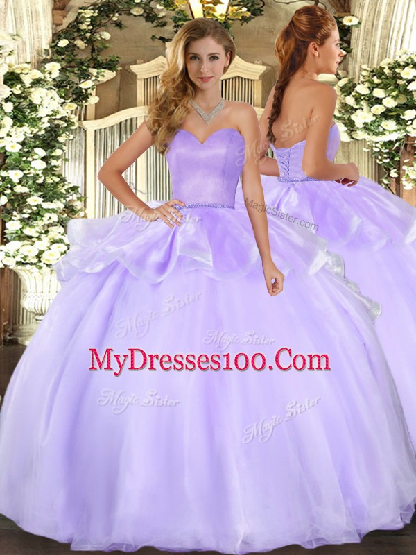 High Class Sleeveless Lace Up Floor Length Beading and Ruffles Sweet 16 Dresses