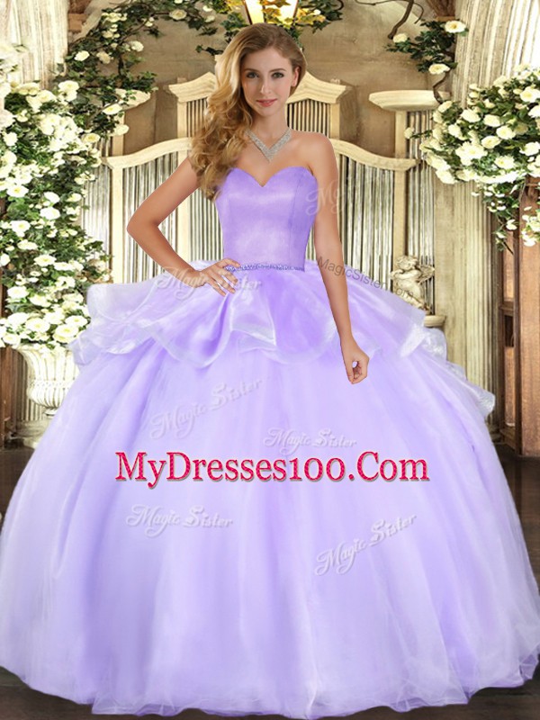 High Class Sleeveless Lace Up Floor Length Beading and Ruffles Sweet 16 Dresses