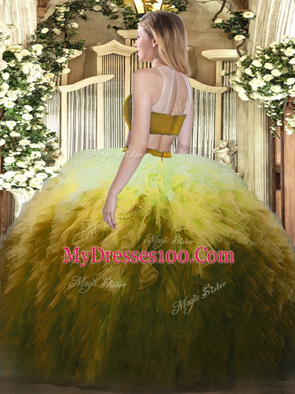 Most Popular Multi-color Sleeveless Tulle Backless Ball Gown Prom Dress for Military Ball and Sweet 16 and Quinceanera