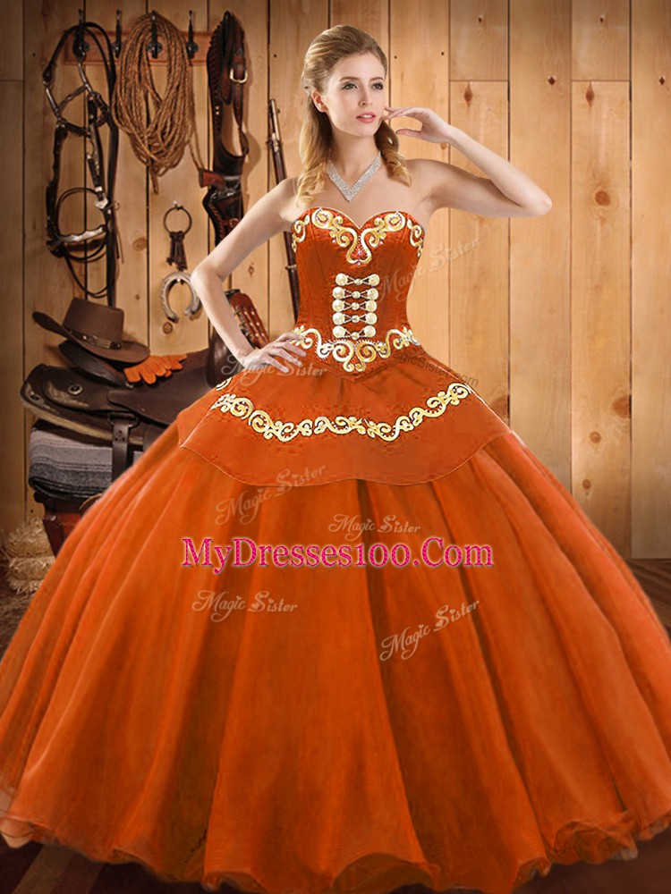Sweetheart Sleeveless Quinceanera Dresses Floor Length Ruffles Rust Red Tulle