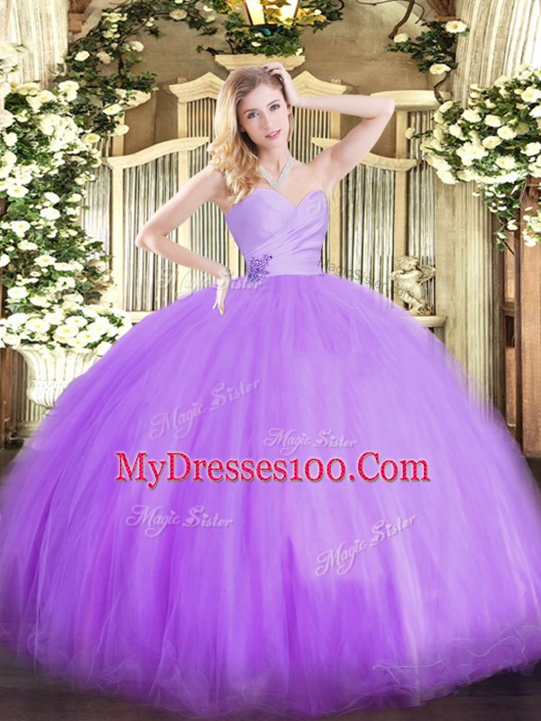 Sweetheart Sleeveless Tulle Sweet 16 Dresses Beading Lace Up