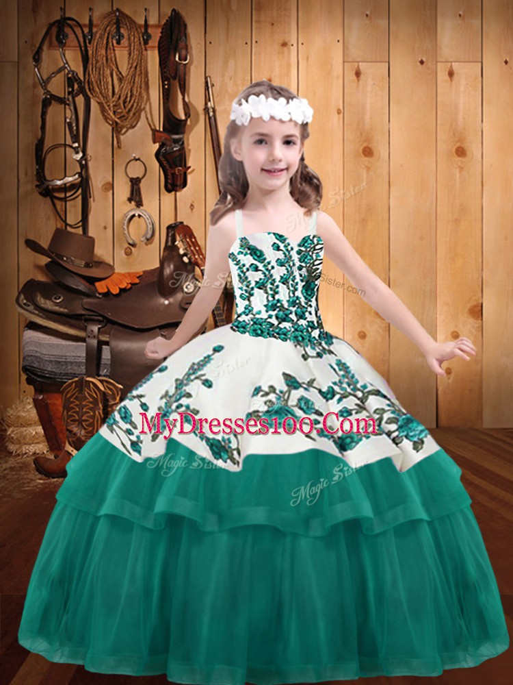 Ball Gowns Sleeveless Turquoise Kids Pageant Dress Lace Up
