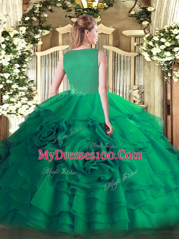 Artistic Floor Length Side Zipper Quinceanera Gown Turquoise for Sweet 16 and Quinceanera with Beading and Ruffled Layers