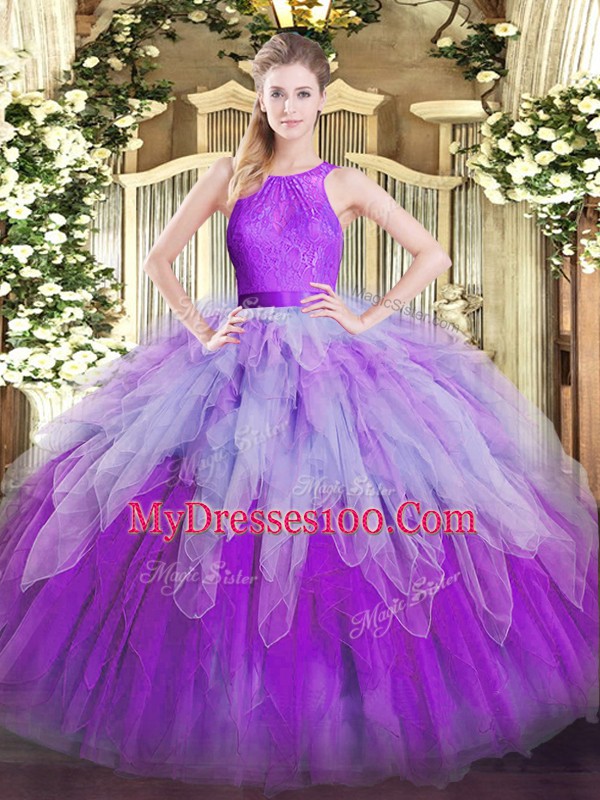 Artistic Ruffles Quince Ball Gowns Multi-color Zipper Sleeveless Floor Length