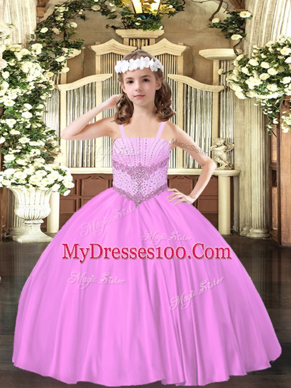 Straps Sleeveless Lace Up Kids Pageant Dress Lilac Satin