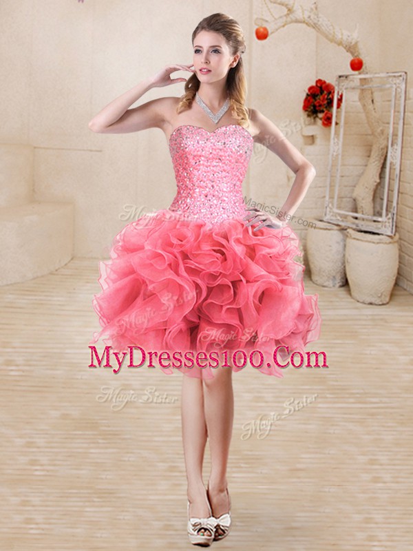 Clearance Floor Length Watermelon Red Quinceanera Gown Sweetheart Sleeveless Lace Up