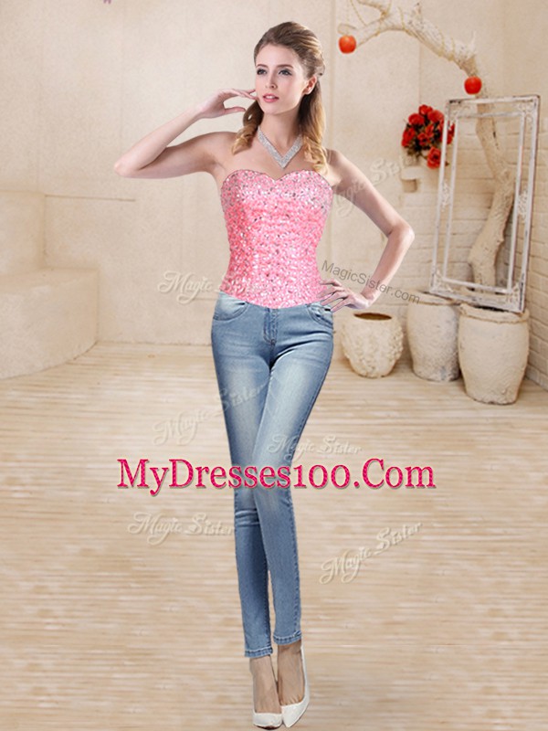 Clearance Floor Length Watermelon Red Quinceanera Gown Sweetheart Sleeveless Lace Up