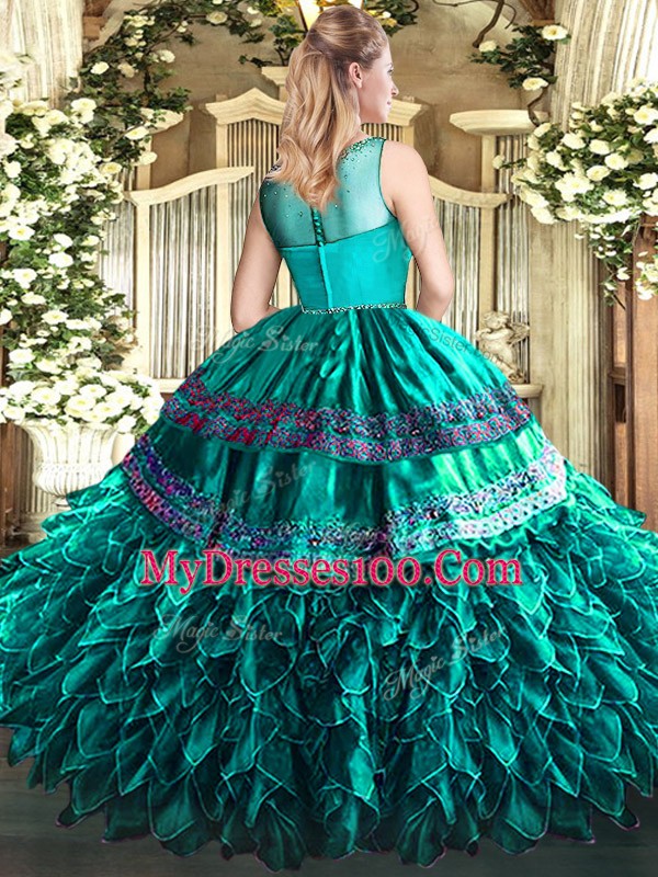 Floor Length Olive Green Quinceanera Dresses Organza and Taffeta Sleeveless Beading and Ruffles