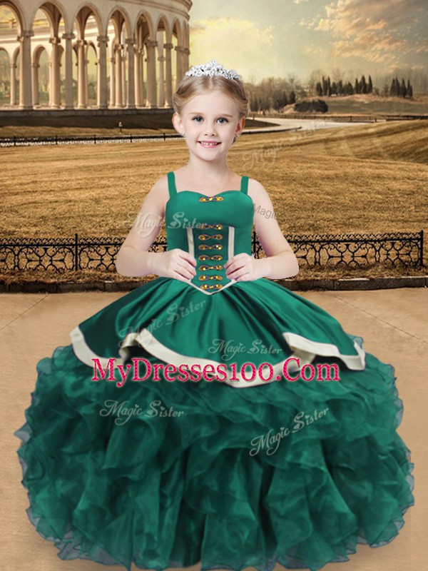 Stunning Straps Sleeveless Lace Up Winning Pageant Gowns Turquoise Organza