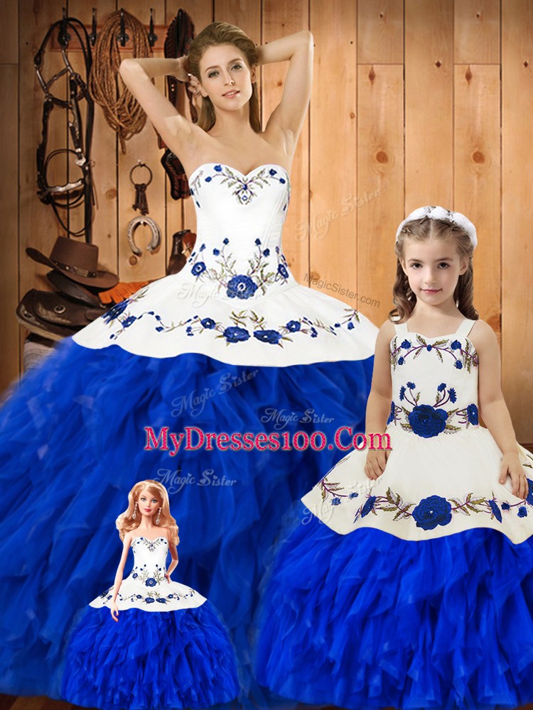 Gorgeous Sweetheart Sleeveless Lace Up Quinceanera Dress Blue And White Satin and Organza