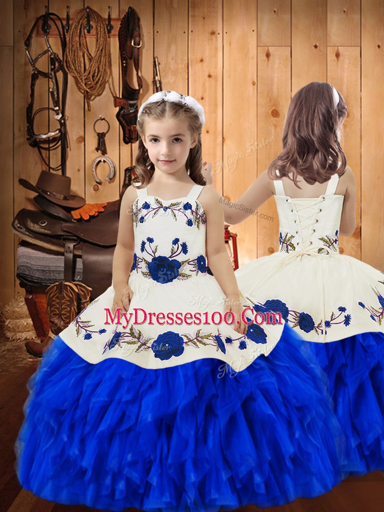 Gorgeous Sweetheart Sleeveless Lace Up Quinceanera Dress Blue And White Satin and Organza