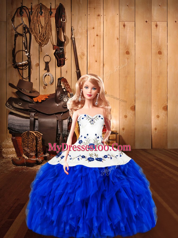 Gorgeous Sweetheart Sleeveless Lace Up Quinceanera Dress Blue And White Satin and Organza