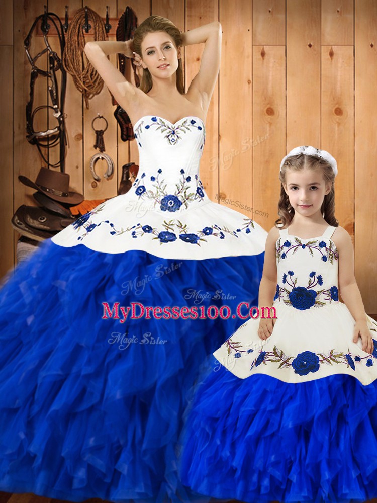 Gorgeous Sweetheart Sleeveless Lace Up Quinceanera Dress Blue And White Satin and Organza