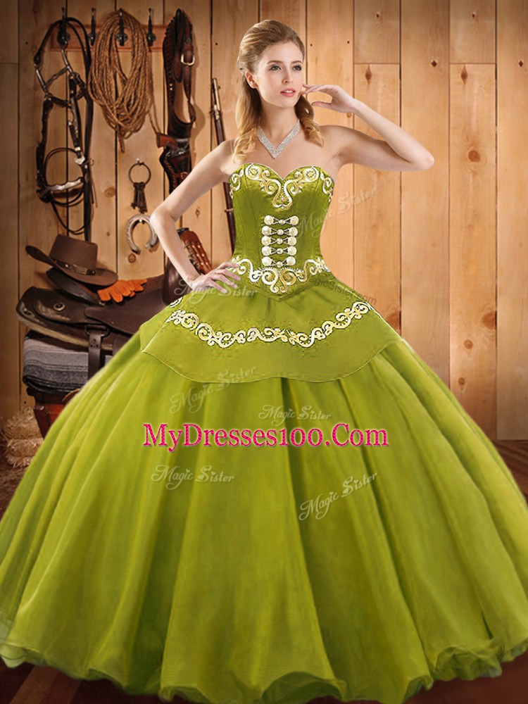 Ruffles Quinceanera Dress Olive Green Lace Up Sleeveless Floor Length