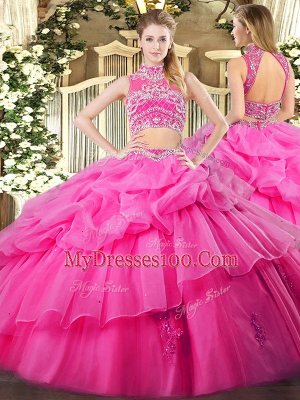 Sleeveless Backless Floor Length Beading and Ruffles and Pick Ups 15th Birthday Dress